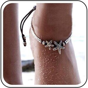 Boho Starfish Anklet Bracelet Beach Woven Anklet Chain Layered Silver Star